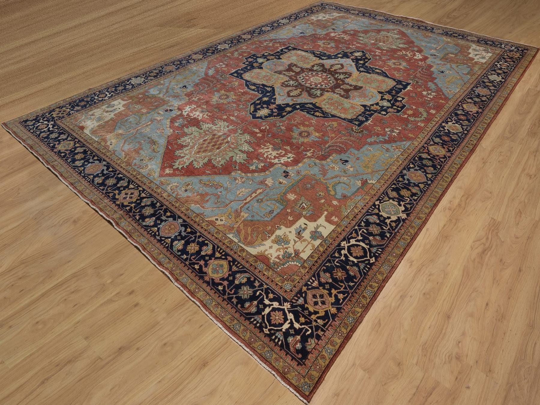 Heriz Heriz hand-knotted wool rug in Red & Midnight Blue, 11'11" x 18' — SKU O092429 (view 3)