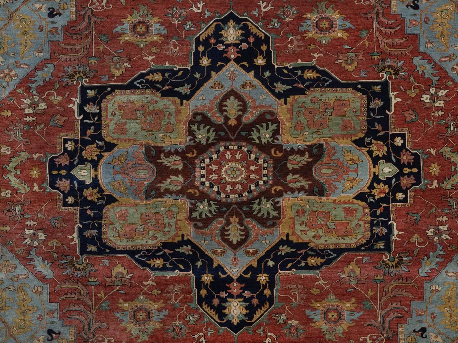Heriz Heriz hand-knotted wool rug in Red & Midnight Blue, 11'11" x 18' — SKU O092429 (view 8)