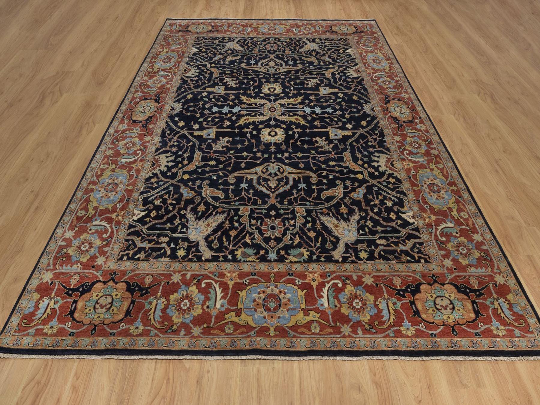Blue 9'0" x 12'1" Heriz Hand knotted Wool Rug - Sku: O092431