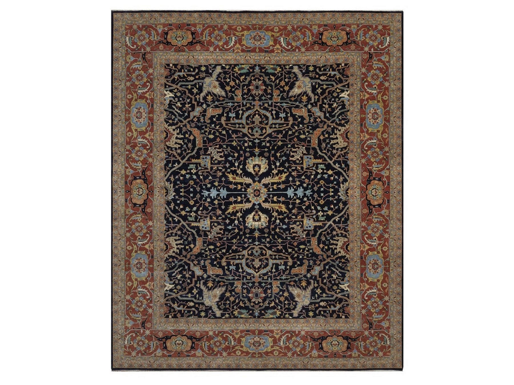 Blue 12'2" x 14'10" Heriz Hand knotted Wool Rug - Sku: O092432