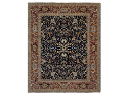 Blue 12'2" x 14'10" Heriz Hand knotted Wool Rug - Sku: O092432