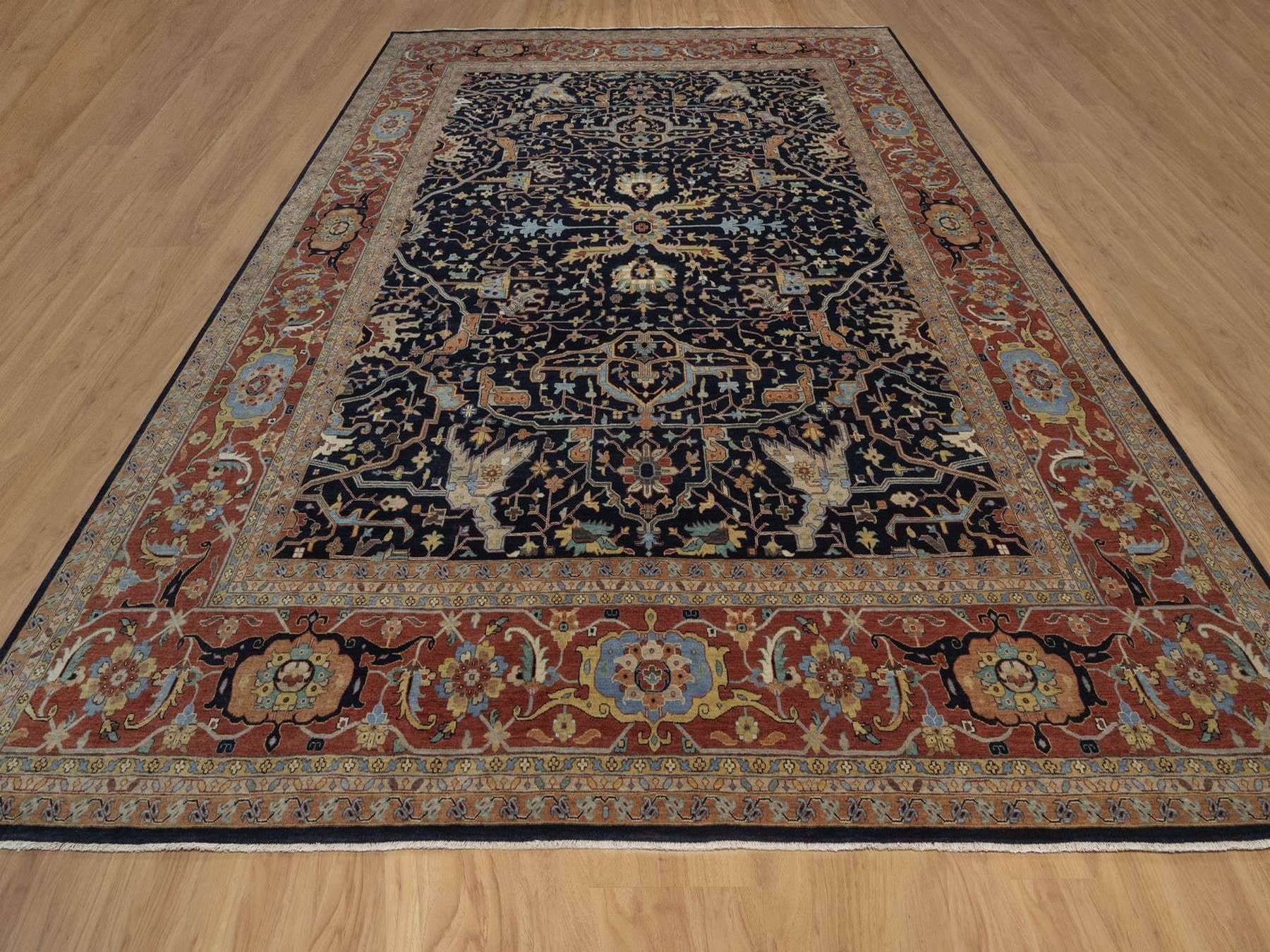 Blue 12'2" x 14'10" Heriz Hand knotted Wool Rug - Sku: O092432