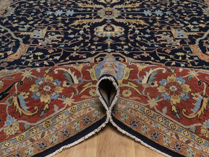 Blue 12'2" x 14'10" Heriz Hand knotted Wool Rug - Sku: O092432