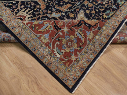 Blue 12'2" x 14'10" Heriz Hand knotted Wool Rug - Sku: O092432