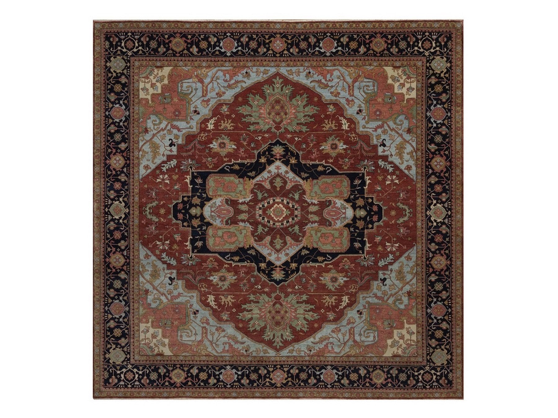 Red 12'0" x 12'2" Heriz Hand knotted Wool Rug - Sku: O092433