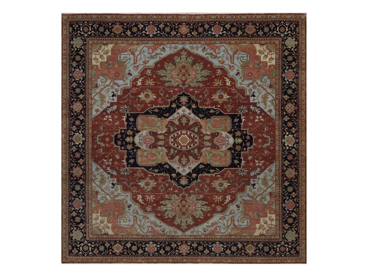 Heriz Heriz hand-knotted wool rug in Red & Midnight Blue, 12' x 12'2" — SKU O092433