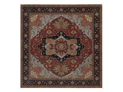 Heriz Heriz hand-knotted wool rug in Red & Midnight Blue, 12' x 12'2" — SKU O092433