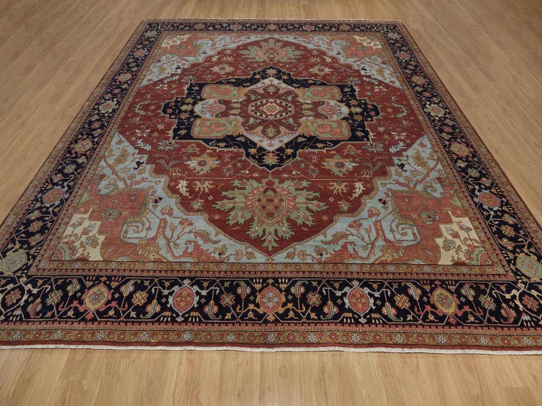 Red 12'0" x 12'2" Heriz Hand knotted Wool Rug - Sku: O092433