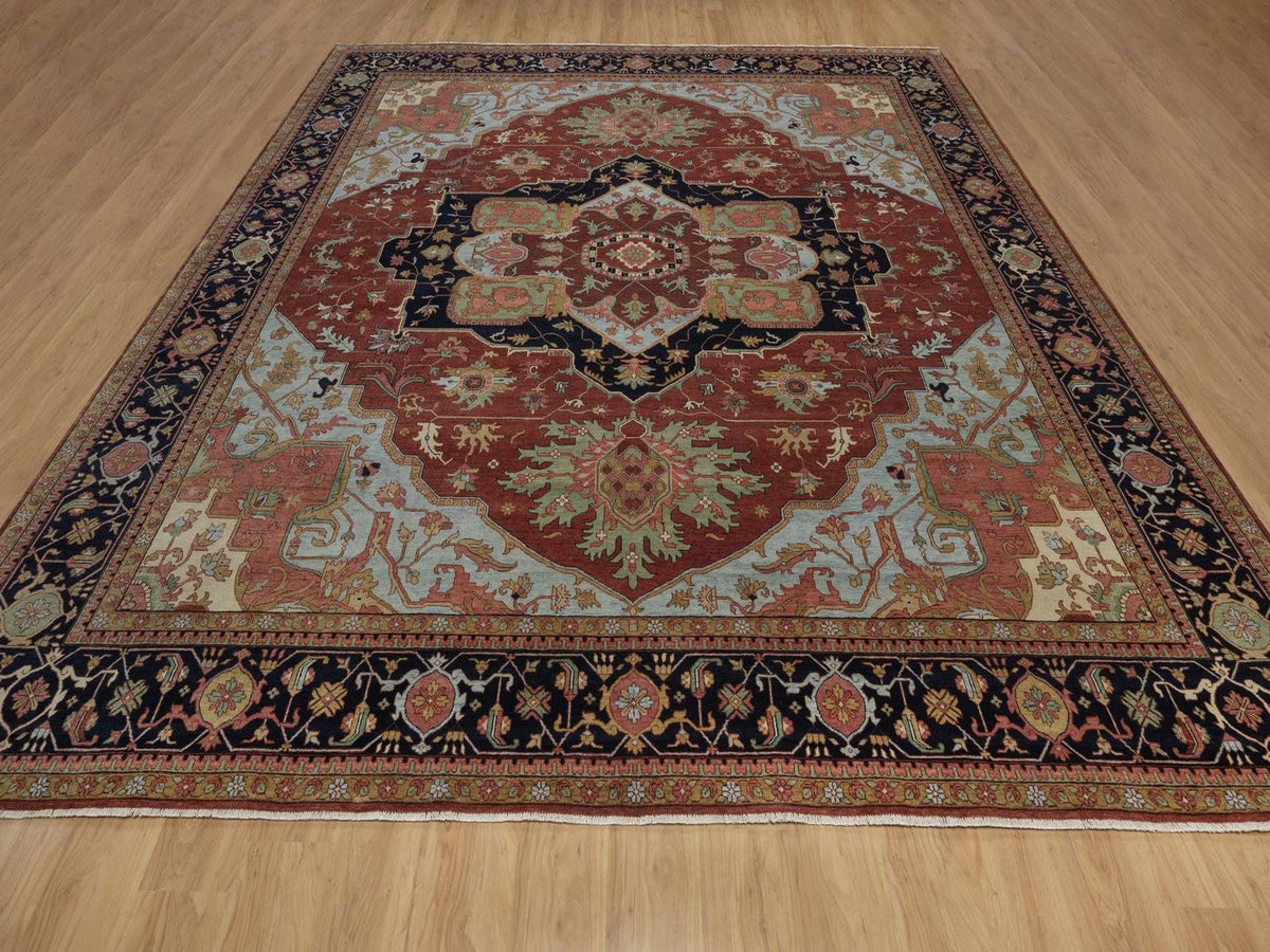 Heriz Heriz hand-knotted wool rug in Red & Midnight Blue, 12' x 12'2" — SKU O092433 (view 2)