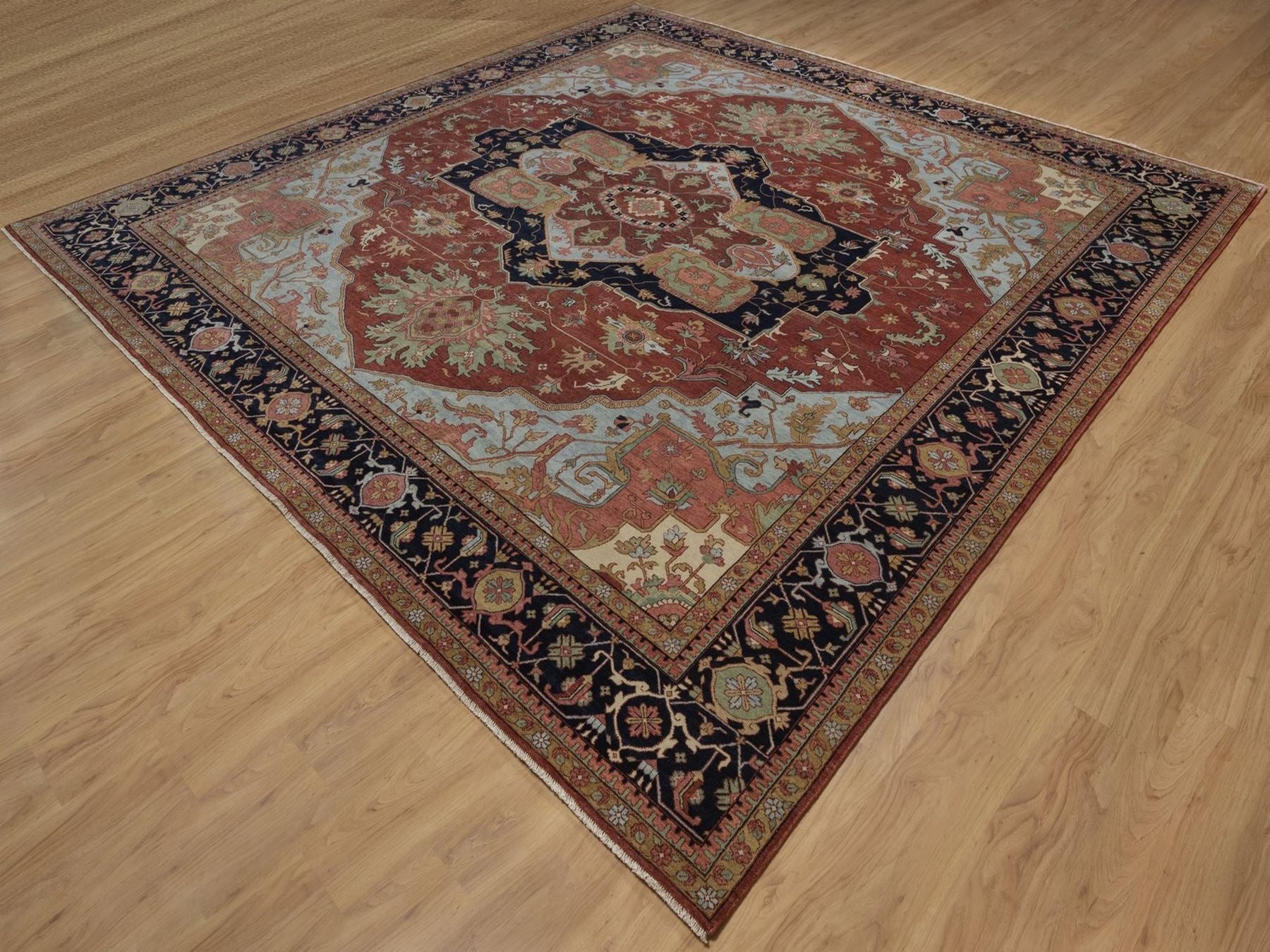 Heriz Heriz hand-knotted wool rug in Red & Midnight Blue, 12' x 12'2" — SKU O092433 (view 3)