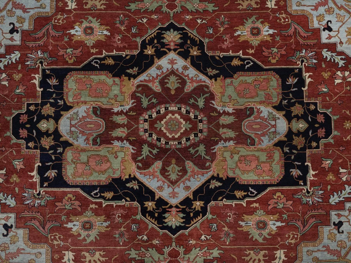 Heriz Heriz hand-knotted wool rug in Red & Midnight Blue, 12' x 12'2" — SKU O092433 (view 8)