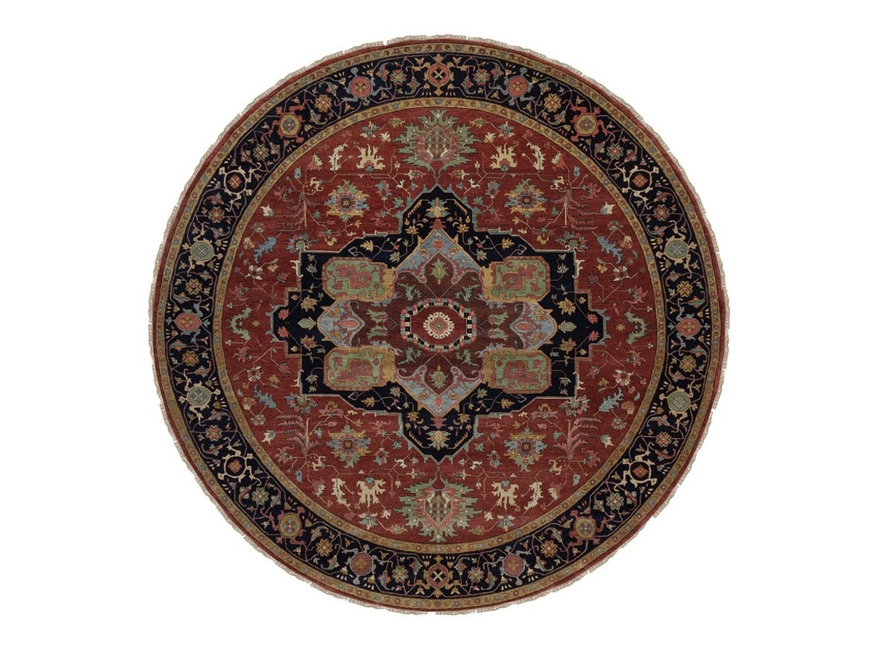 Red 11'11" x 11'11" Heriz Hand knotted Wool Rug - Sku: O092435