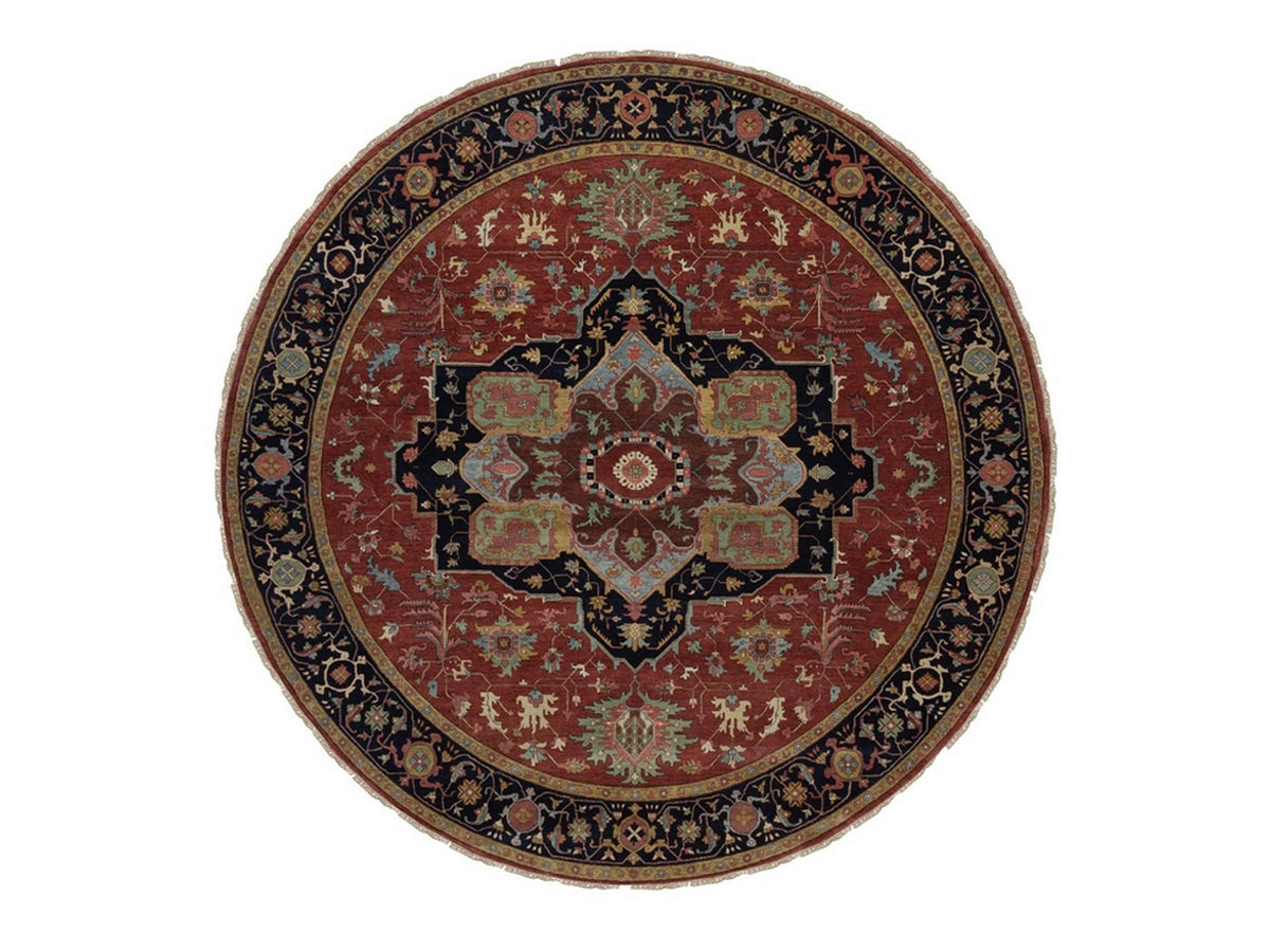Heriz Heriz hand-knotted wool rug in Red & Midnight Blue, 11'11" x 11'11" — SKU O092435