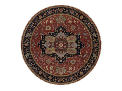 Heriz Heriz hand-knotted wool rug in Red & Midnight Blue, 11'11" x 11'11" — SKU O092435