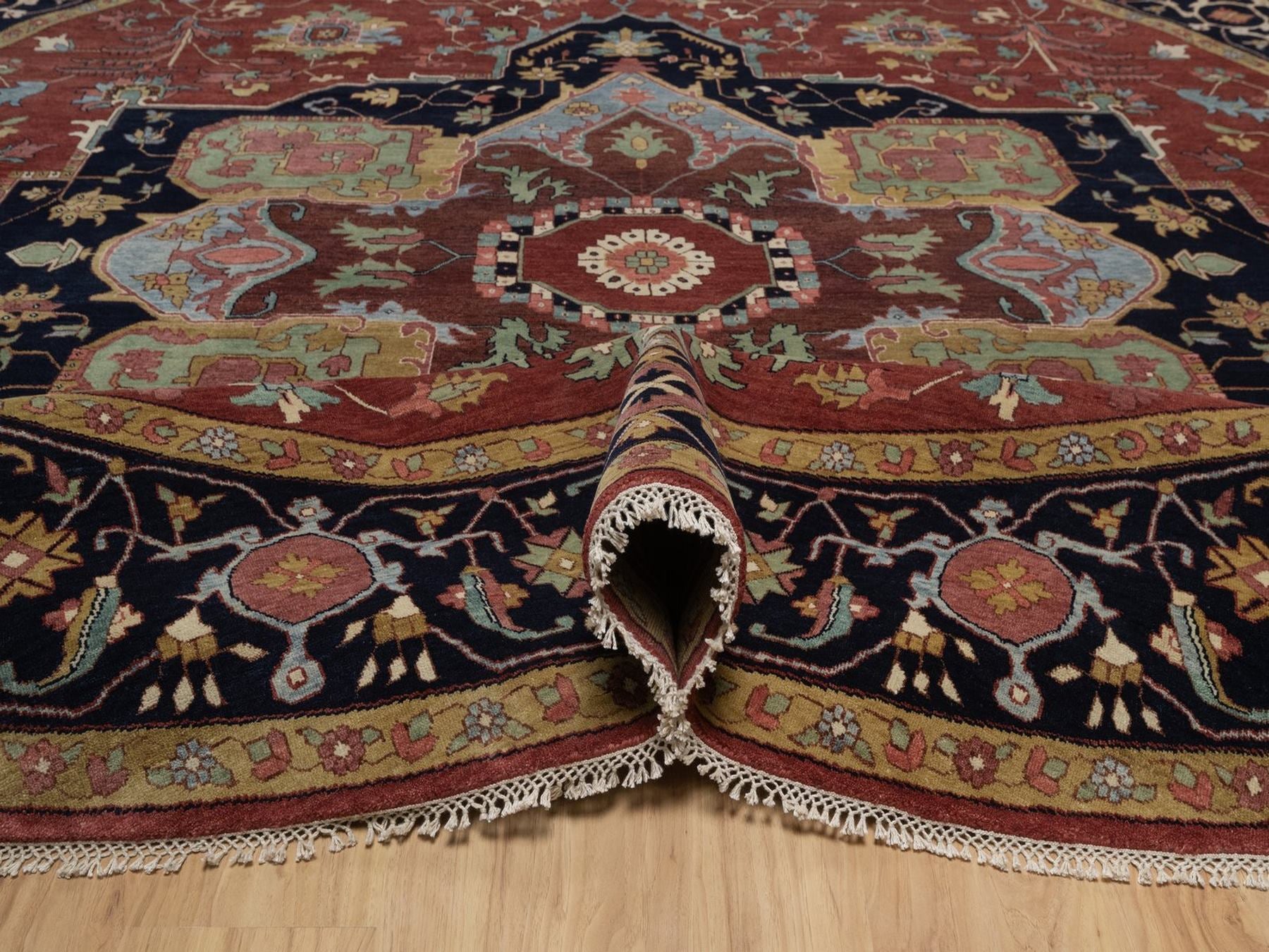 Heriz Heriz hand-knotted wool rug in Red & Midnight Blue, 11'11" x 11'11" — SKU O092435 (view 5)