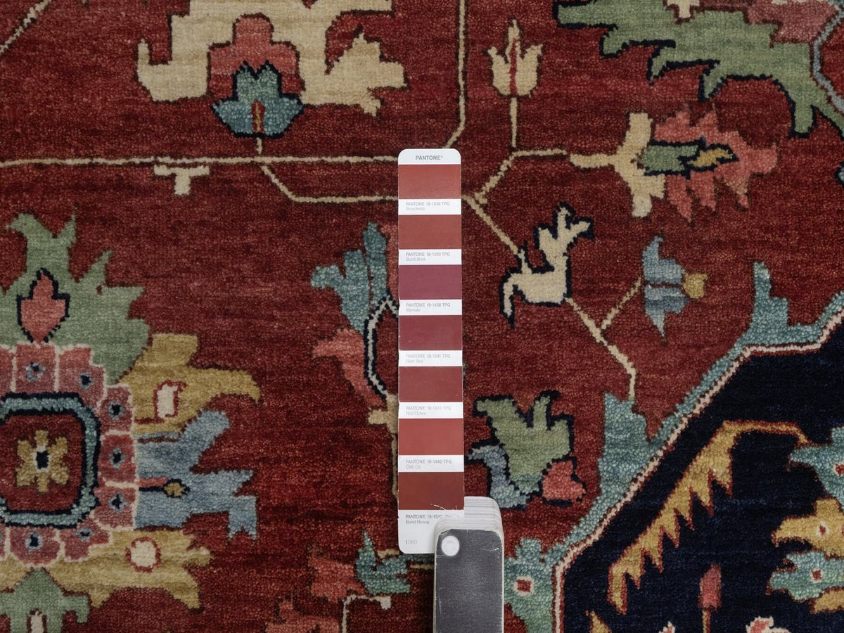 Heriz Heriz hand-knotted wool rug in Red & Midnight Blue, 11'11" x 11'11" — SKU O092435 (view 7)