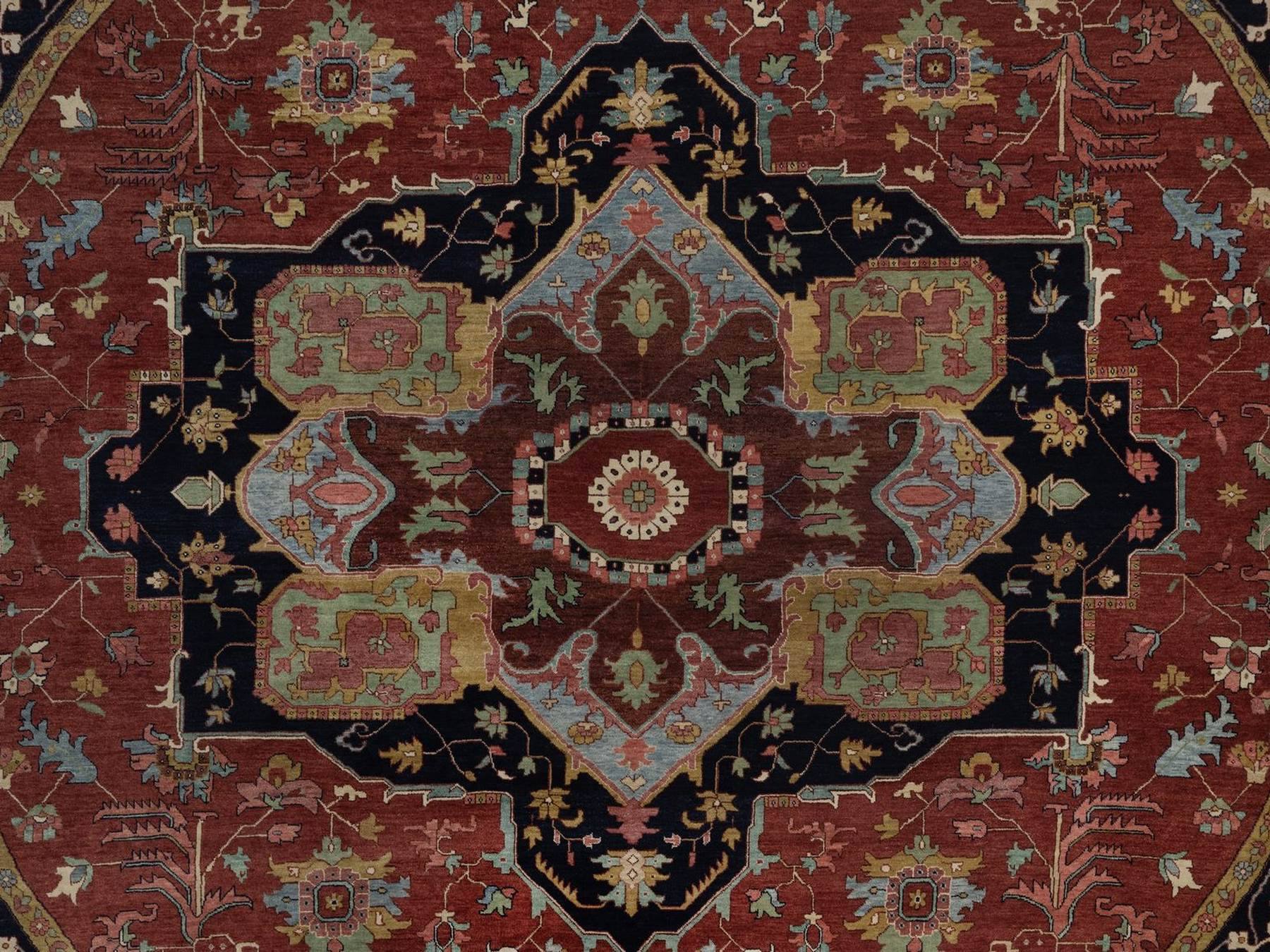 Heriz Heriz hand-knotted wool rug in Red & Midnight Blue, 11'11" x 11'11" — SKU O092435 (view 8)