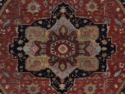 Heriz Heriz hand-knotted wool rug in Red & Midnight Blue, 11'11" x 11'11" — SKU O092435 (view 8)
