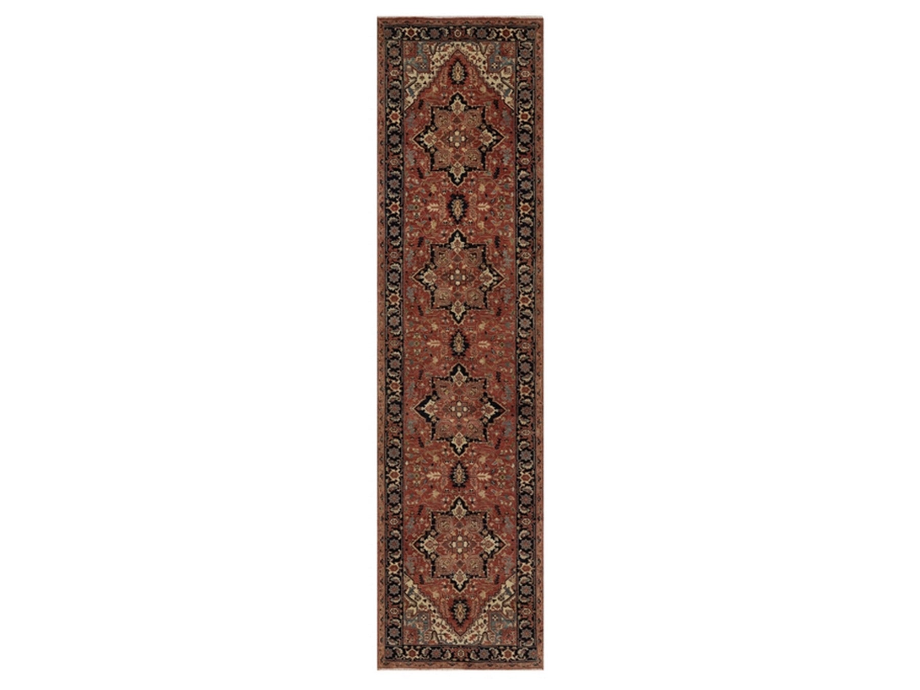 Heriz Heriz hand-knotted wool runner in Red & Midnight Blue, 2'6" x 9'11" — SKU O092438