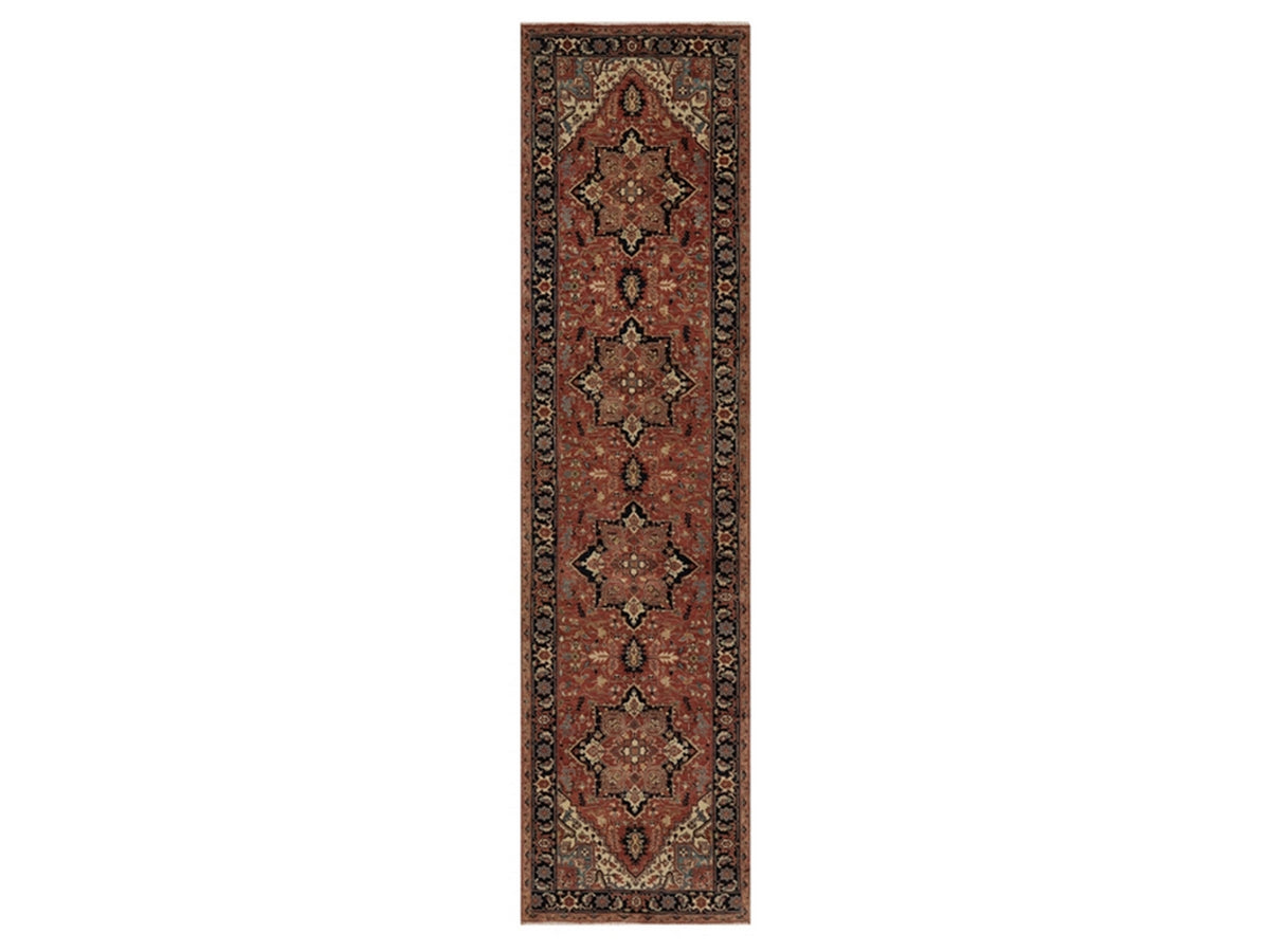 Heriz Heriz hand-knotted wool runner in Red & Midnight Blue, 2'6" x 9'11" — SKU O092438