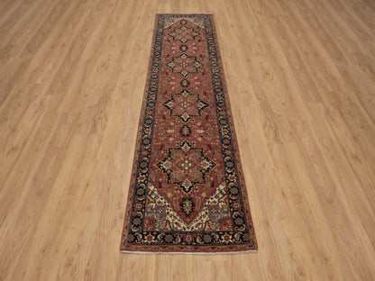 Heriz Heriz hand-knotted wool runner in Red & Midnight Blue, 2'6" x 9'11" — SKU O092438 (view 2)