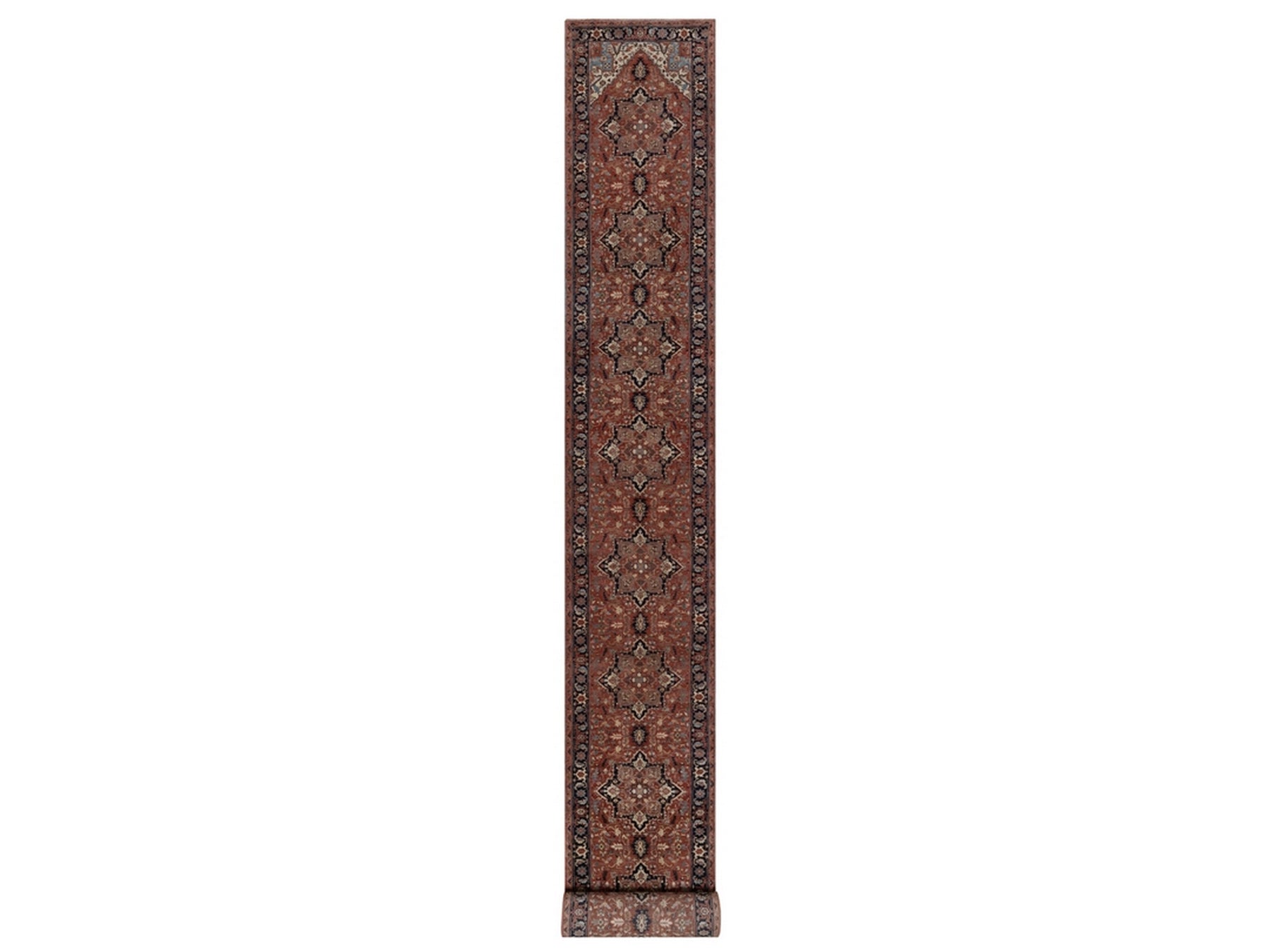 Heriz Heriz hand-knotted wool runner in Red & Midnight Blue, 2'7" x 26'1" — SKU O092439