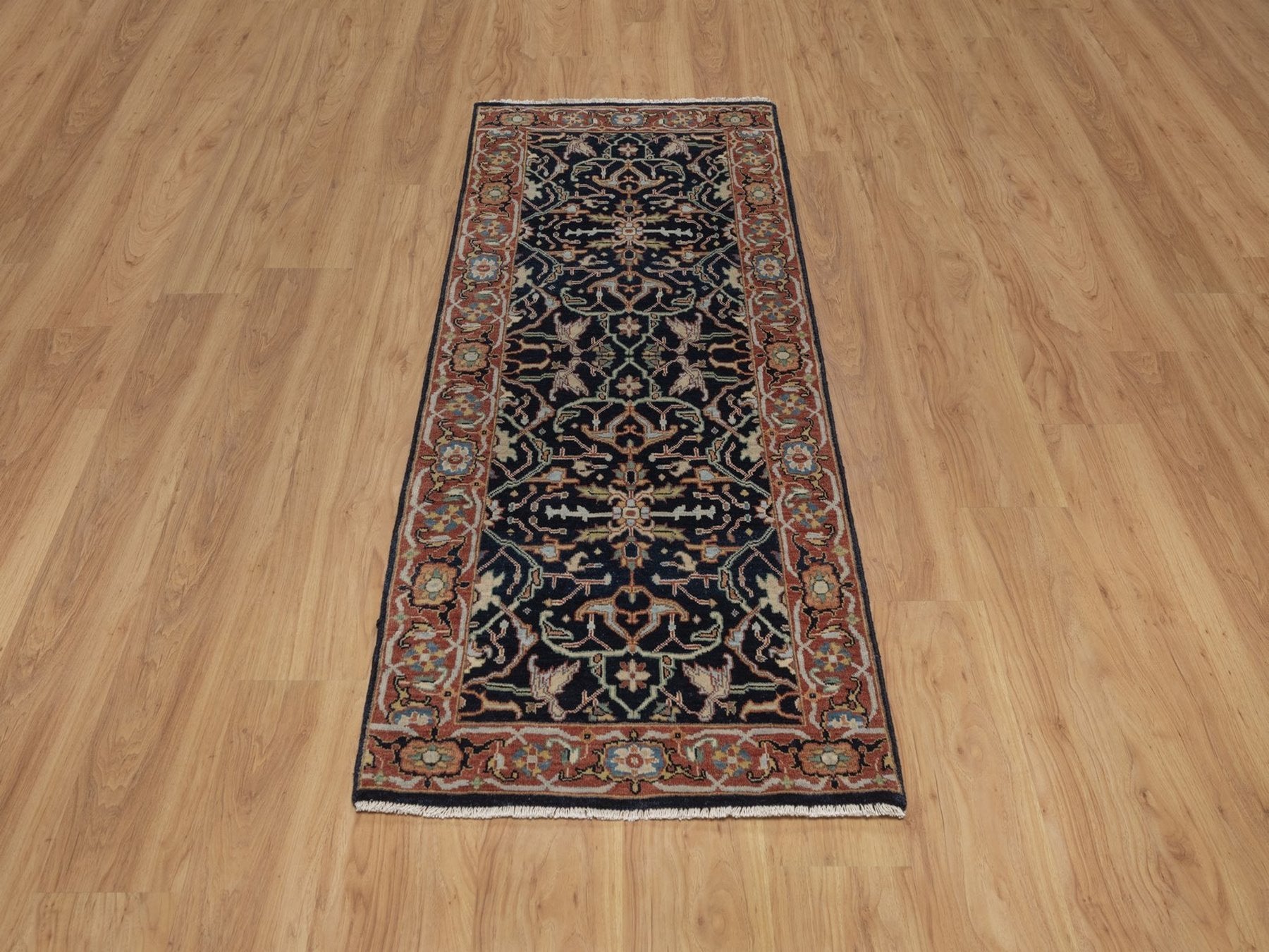 Blue 2'7" x 6'0" Heriz Hand knotted Wool Rug - Sku: O092440