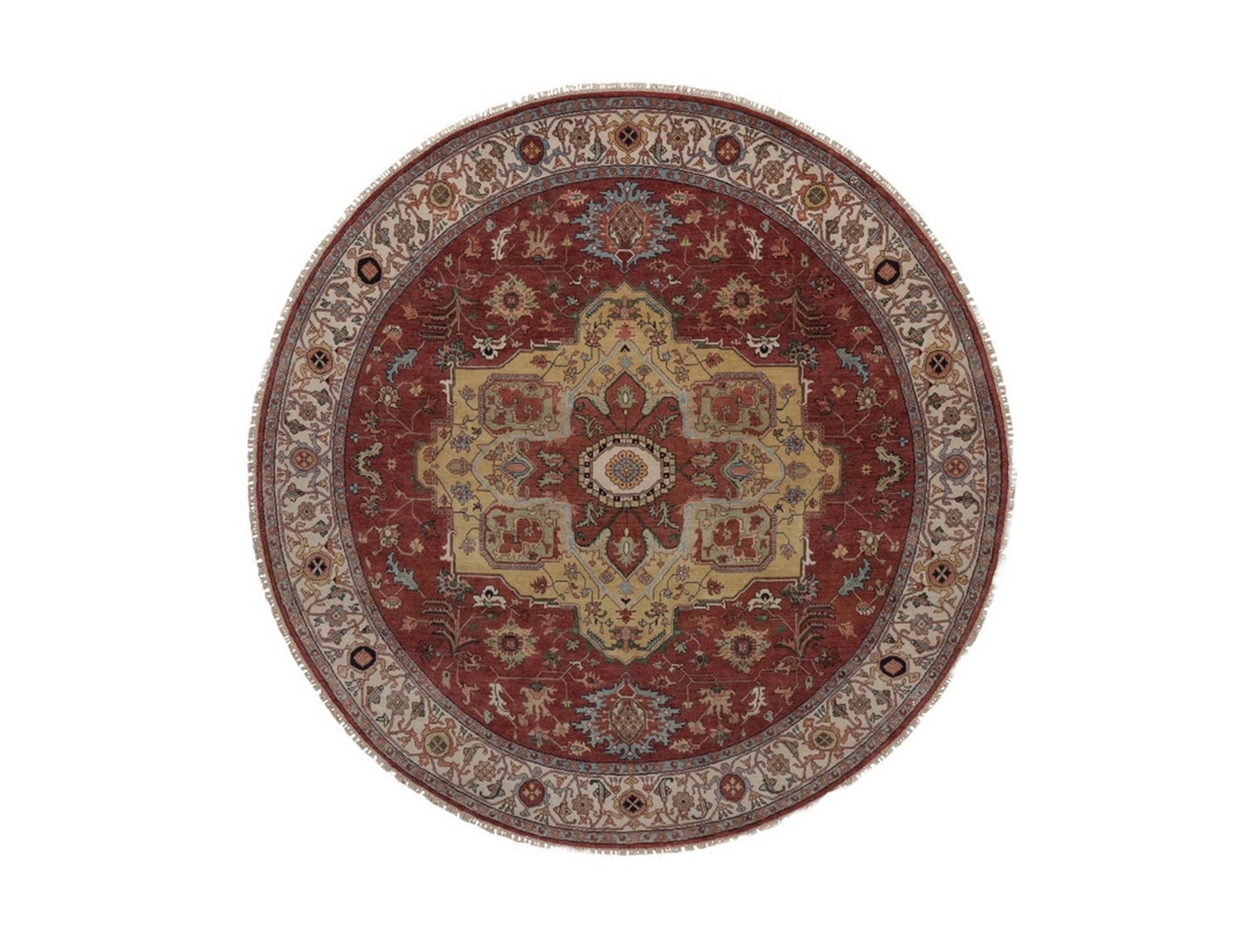 Heriz Heriz hand-knotted wool rug in Red & Ivory, 8' x 8' — SKU O092443