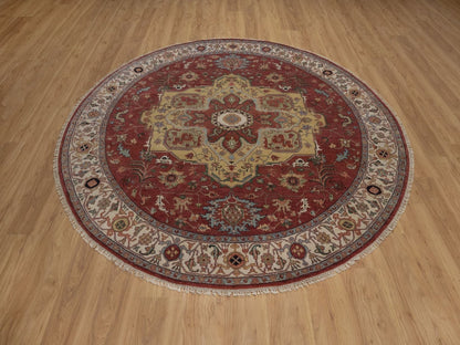 Heriz Heriz hand-knotted wool rug in Red & Ivory, 8' x 8' — SKU O092443 (view 2)