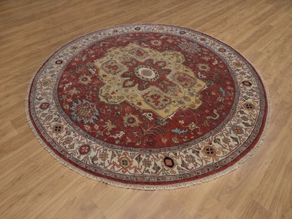 Heriz Heriz hand-knotted wool rug in Red & Ivory, 8' x 8' — SKU O092443 (view 3)