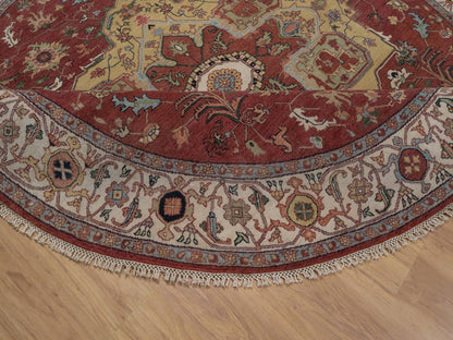 Red 8'0" x 8'0" Heriz Hand knotted Wool Rug - Sku: O092443