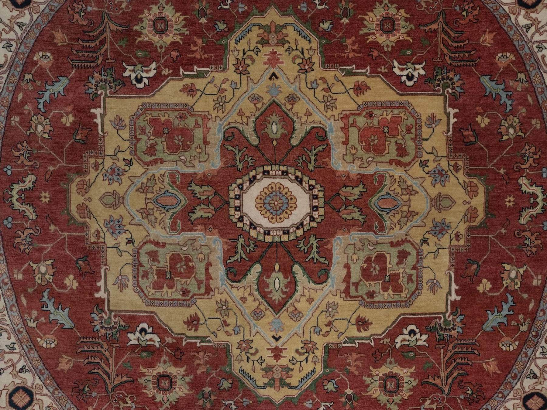 Heriz Heriz hand-knotted wool rug in Red & Ivory, 8' x 8' — SKU O092443 (view 8)