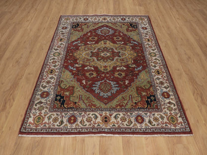 Heriz Heriz hand-knotted wool rug in Red & Ivory, 5'1" x 7' — SKU O092445 (view 2)