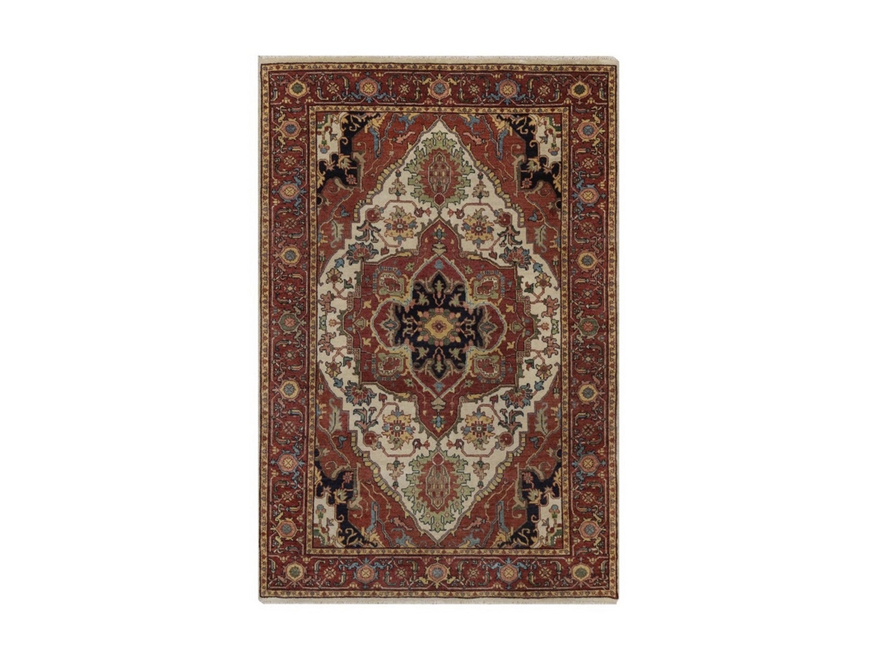 Heriz Heriz hand-knotted wool rug in Ivory & Red, 4'1" x 6'2" — SKU O092446