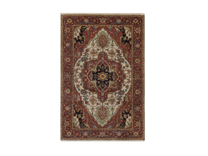 Heriz Heriz hand-knotted wool rug in Ivory & Red, 4'1" x 6'2" — SKU O092446