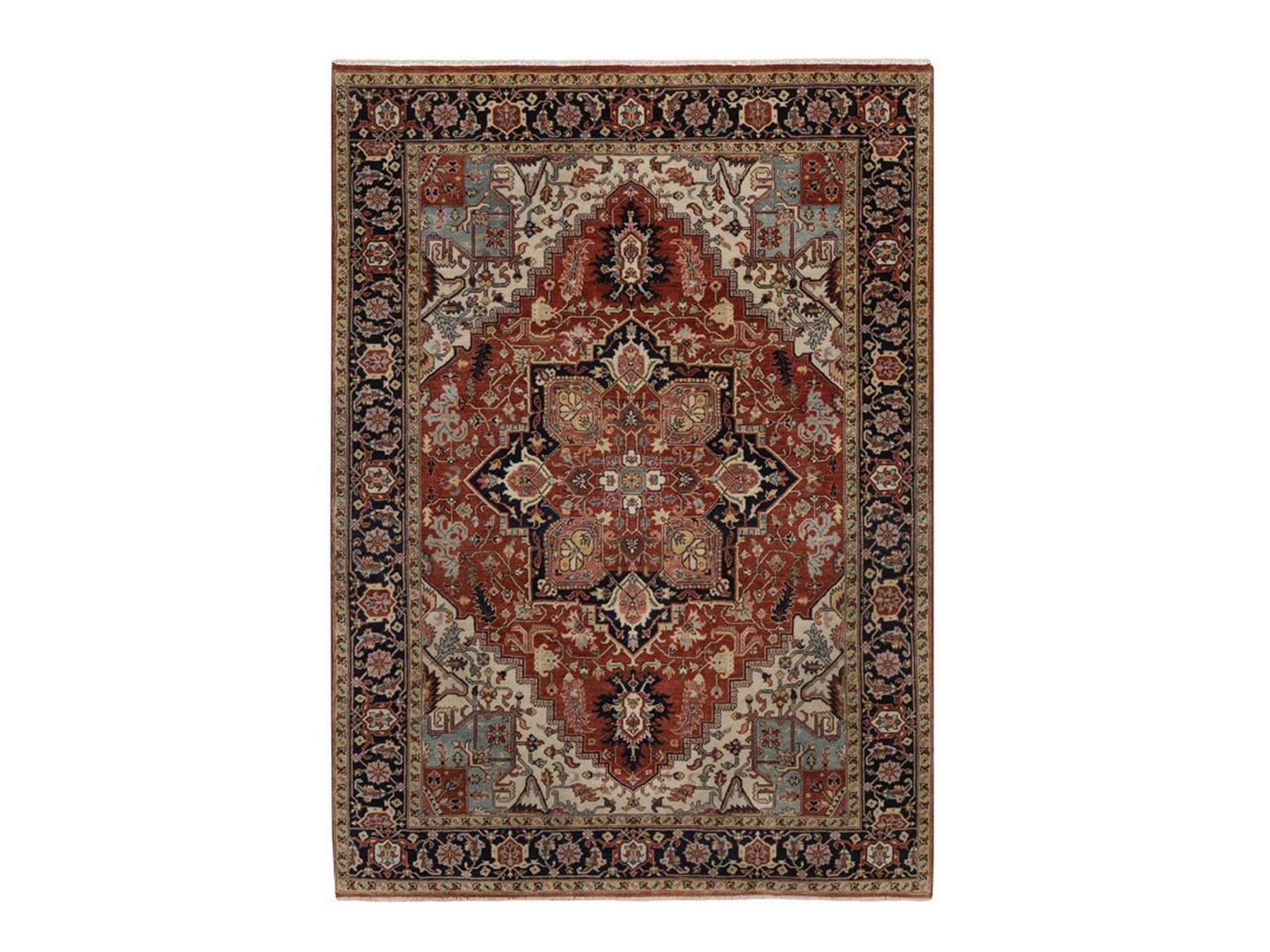 Heriz Heriz hand-knotted wool rug in Red & Midnight Blue, 5'2" x 7'2" — SKU O092447