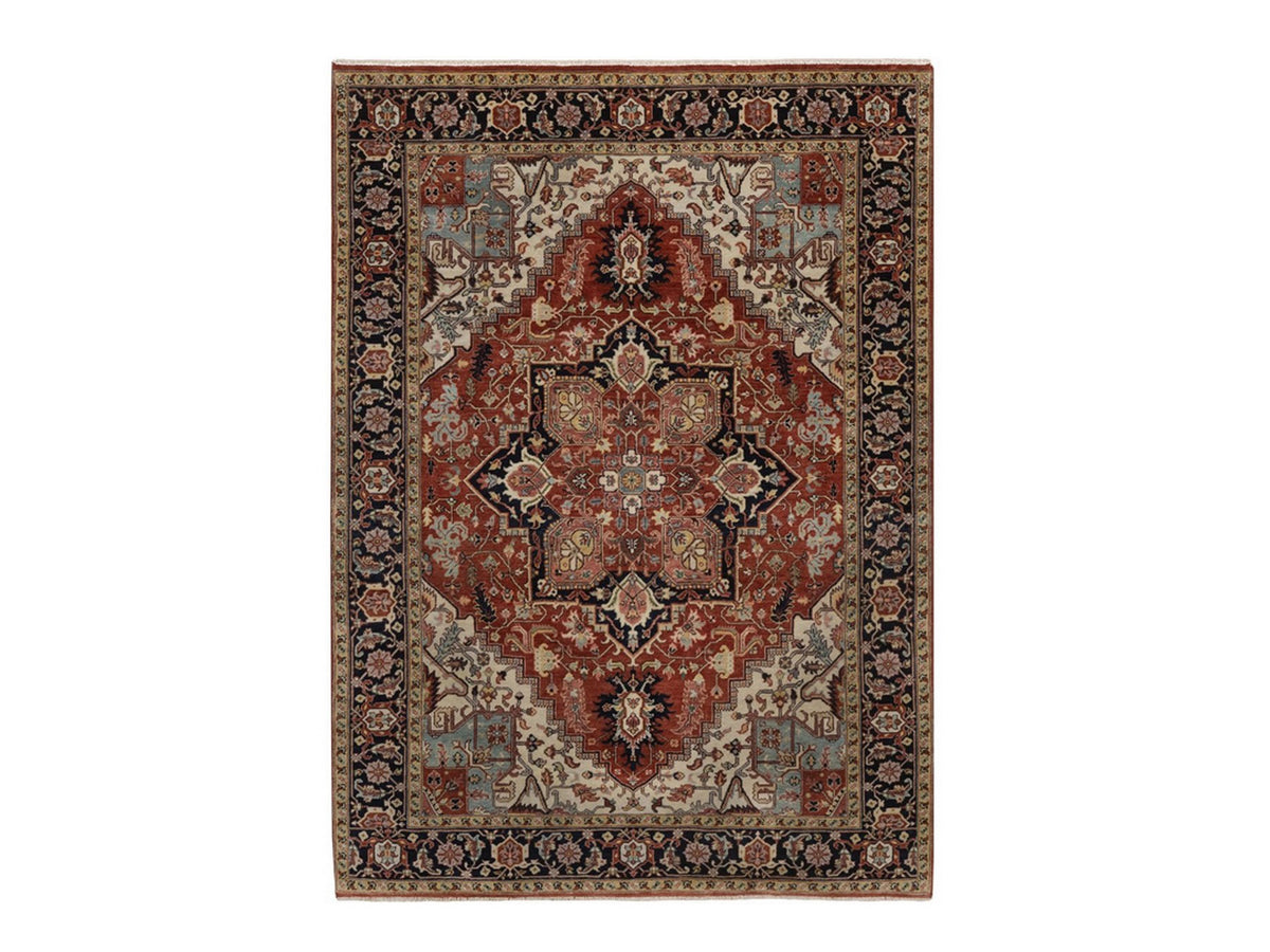 Heriz Heriz hand-knotted wool rug in Red & Midnight Blue, 5'2" x 7'2" — SKU O092447