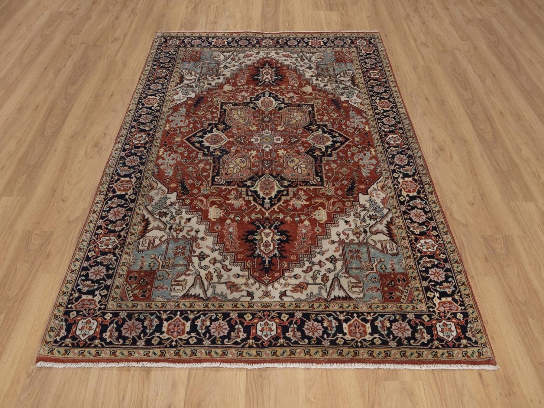 Heriz Heriz hand-knotted wool rug in Red & Midnight Blue, 5'2" x 7'2" — SKU O092447 (view 2)