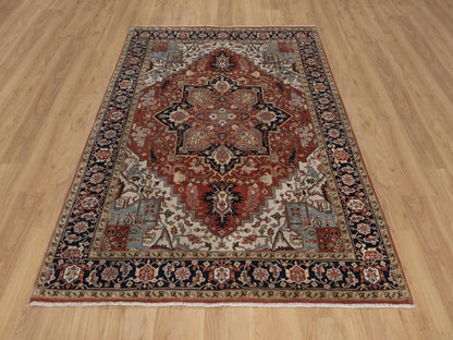 Heriz Heriz hand-knotted wool rug in Red & Midnight Blue, 5'2" x 7'2" — SKU O092447 (view 2)