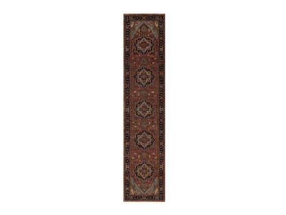 Heriz Heriz hand-knotted wool runner in Red & Midnight Blue, 2'7" x 12'1" — SKU O092449