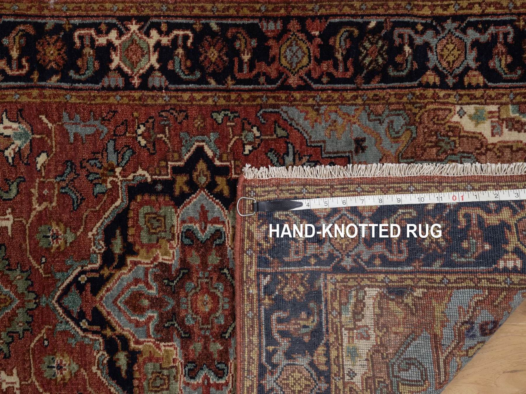 Heriz Heriz hand-knotted wool runner in Red & Midnight Blue, 2'7" x 12'1" — SKU O092449 (view 8)