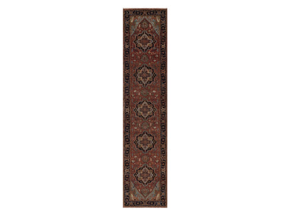 Heriz Heriz hand-knotted wool runner in Red & Midnight Blue, 2'6" x 12' — SKU O092450