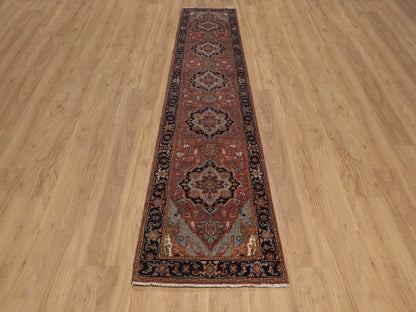 Heriz Heriz hand-knotted wool runner in Red & Midnight Blue, 2'6" x 12' — SKU O092450 (view 2)