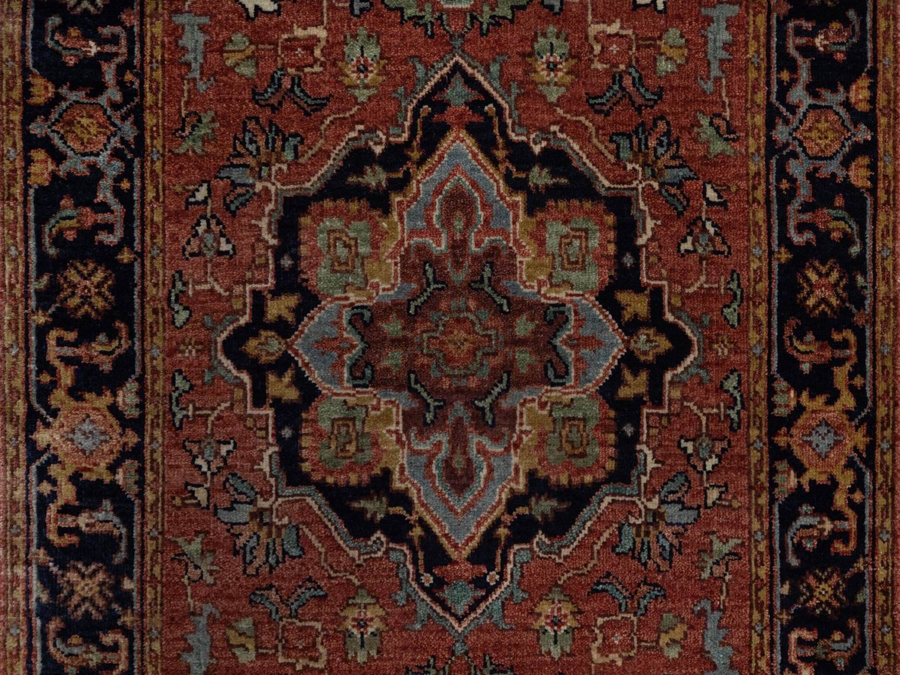Heriz Heriz hand-knotted wool runner in Red & Midnight Blue, 2'6" x 12' — SKU O092450 (view 5)