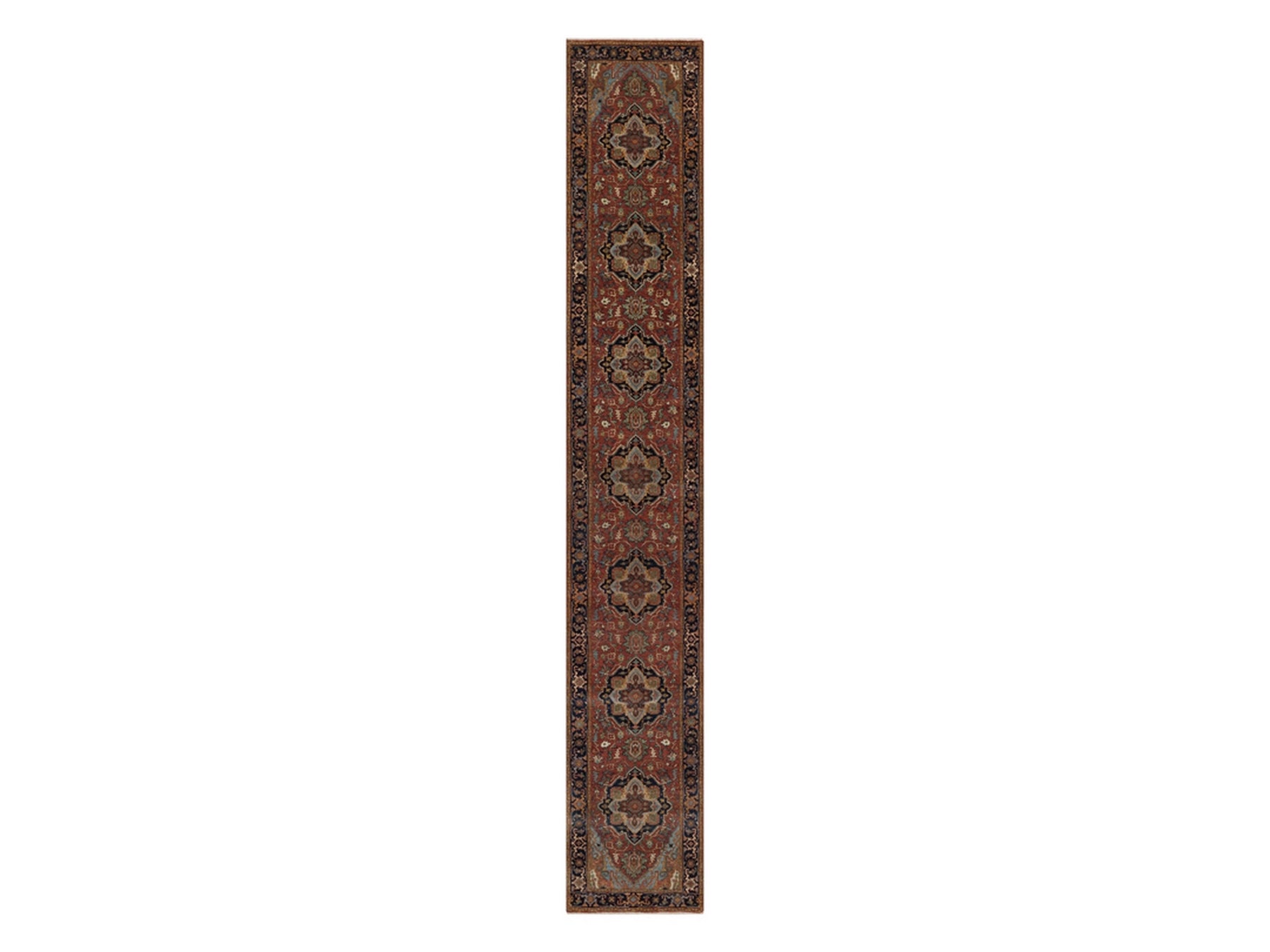 Heriz Heriz hand-knotted wool runner in Red & Midnight Blue, 2'6" x 16' — SKU O092451