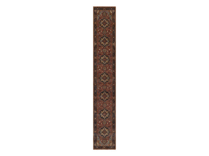 Heriz Heriz hand-knotted wool runner in Red & Midnight Blue, 2'6" x 16' — SKU O092451