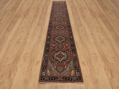 Heriz Heriz hand-knotted wool runner in Red & Midnight Blue, 2'6" x 16' — SKU O092451 (view 2)
