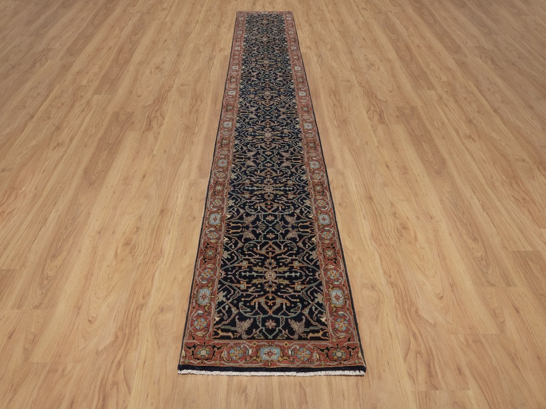 Blue 2'6" x 16'0" Heriz Hand knotted Wool Rug - Sku: O092452