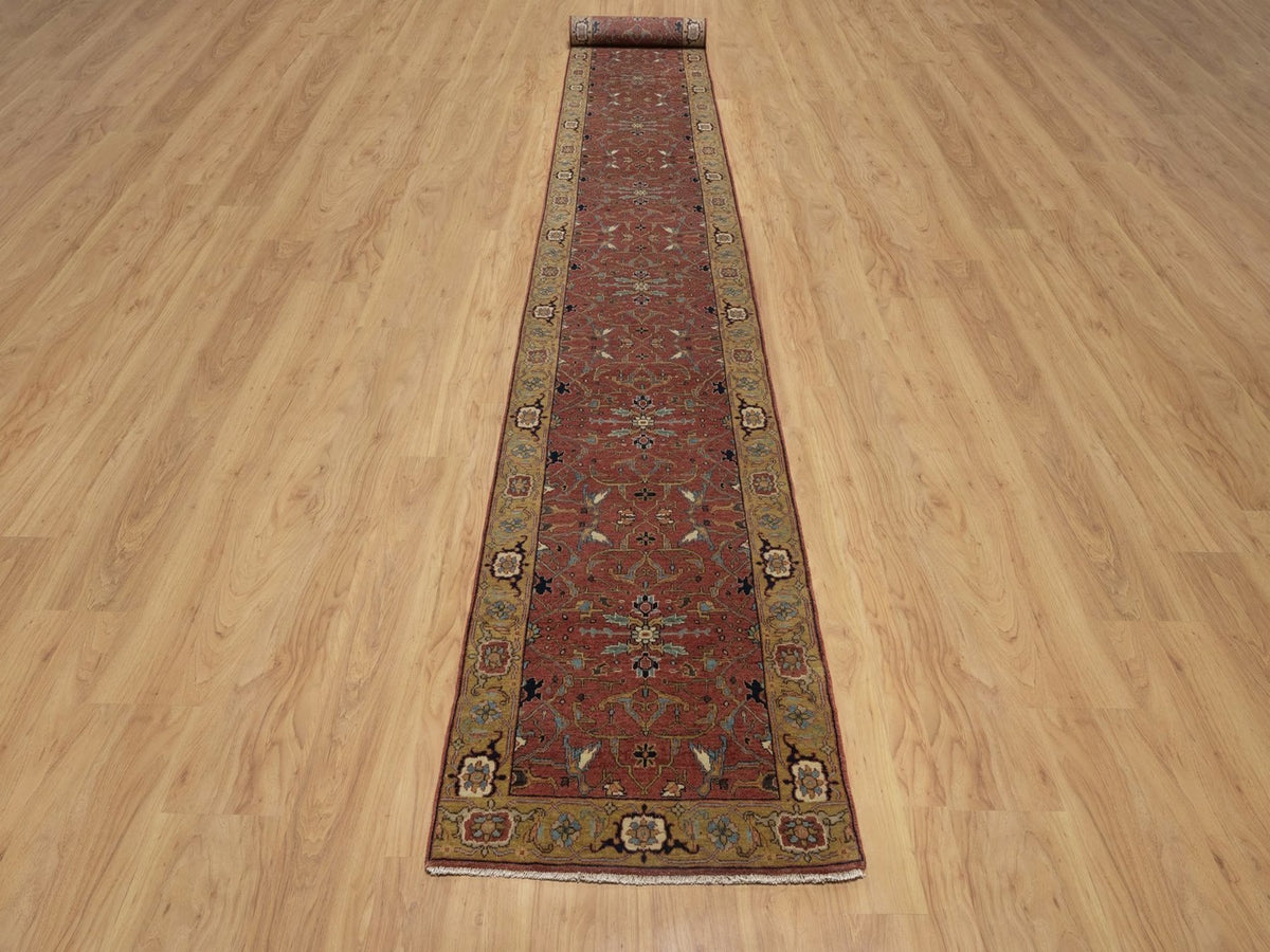 Heriz Heriz hand-knotted wool runner in Red & Gold, 2'8" x 22'1" — SKU O092453 (view 2)