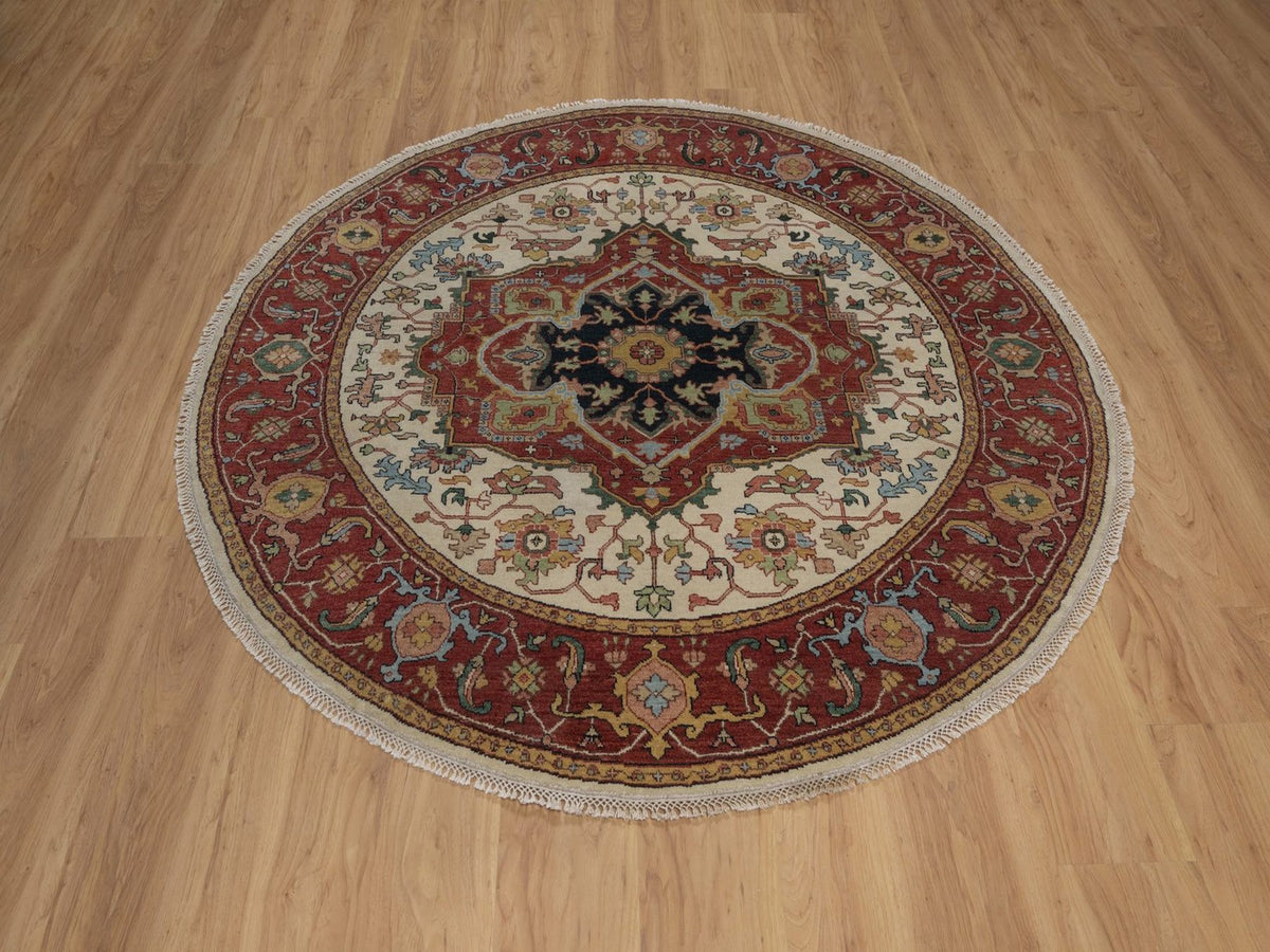 Heriz Heriz hand-knotted wool rug in Ivory & Red, 5'10" x 10'10" — SKU O092454 (view 2)